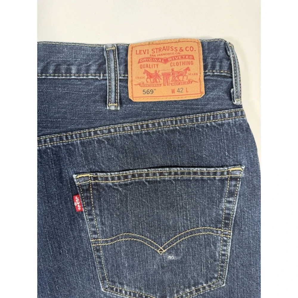 Levi's 569 Loose Straight Denim Shorts Men's 42 Blue Dark Wash 100% Cotton